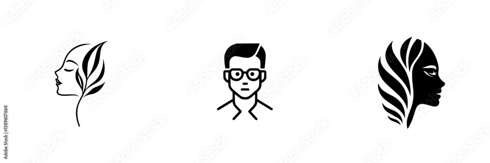Poster vector minimalist line icons depicting diverse human figures with nature elements in a clean design