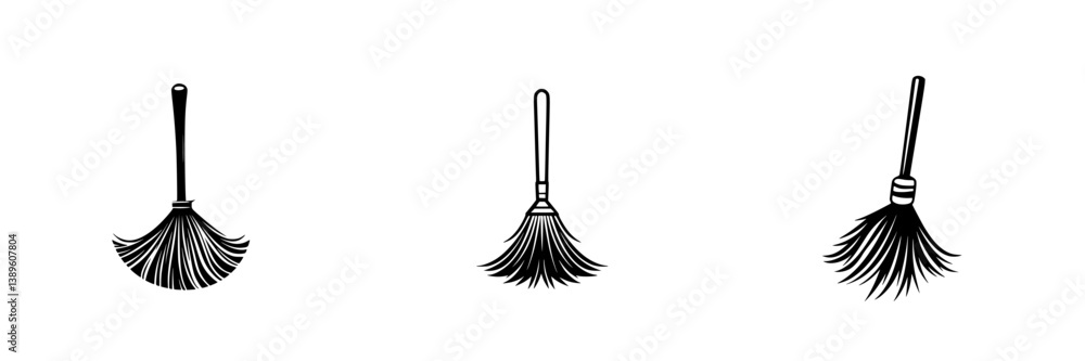 Poster vector minimalist line icons depicting brooms showcasing a simple yet elegant design suitable for va