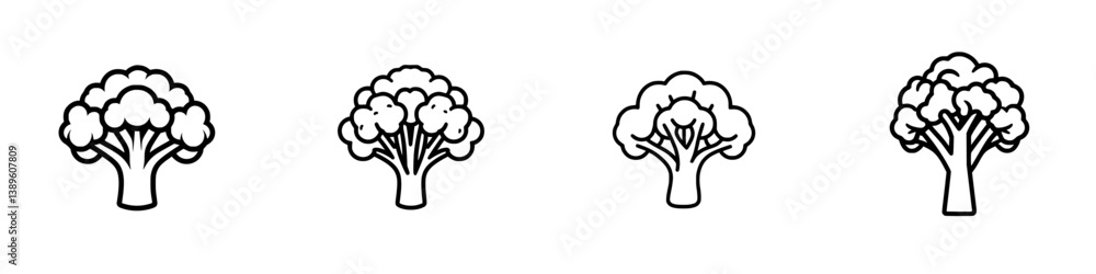 Poster set of minimalist line icons representing various types of trees in a simple and clean design