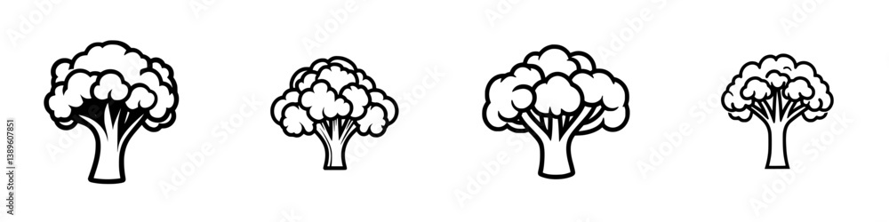 Poster collection of minimalist line icons representing various tree designs for use in graphic projects an