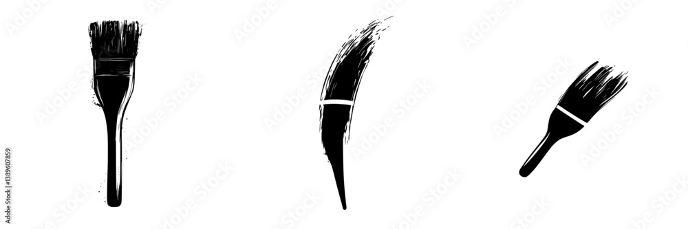 Poster minimalist line icons depicting various brush types for artists and designers created with a sleek b