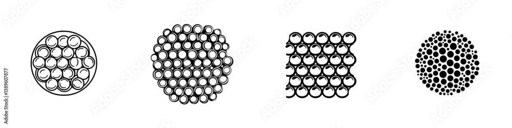 Poster vector minimalist line icons showcasing various circular patterns and designs in a clean and simple 