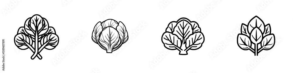 Aufkleber collection of minimalist line icons representing various leafy greens and vegetables in a simplistic