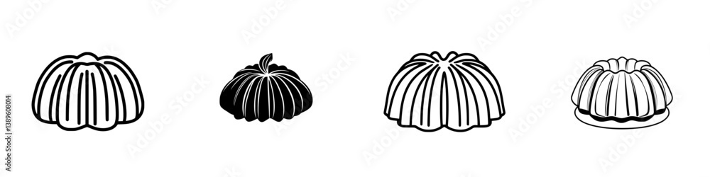 Poster Minimalist vector line icons showcasing four distinct types of cakes in a clean design
