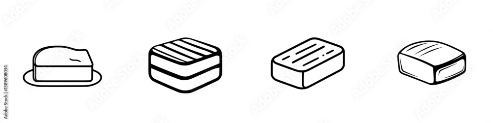Poster collection of minimalist line icons showcasing various types of cheese designed for culinary or grap