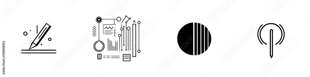Poster vector minimalist line icons showcase creative elements for design projects in a modern style