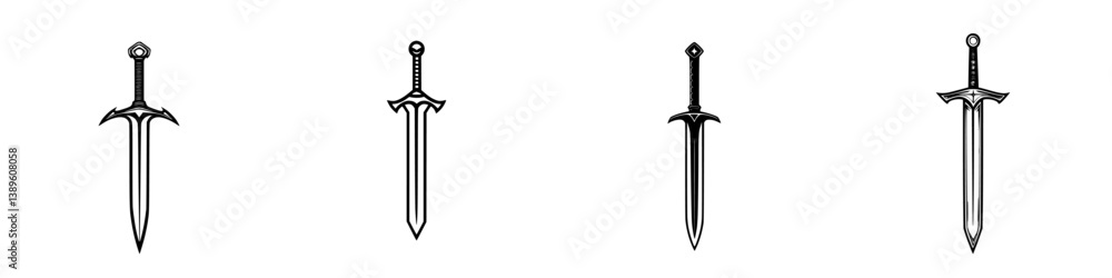 Aufkleber set of minimalist line icons featuring various sword designs suitable for graphic projects and illus