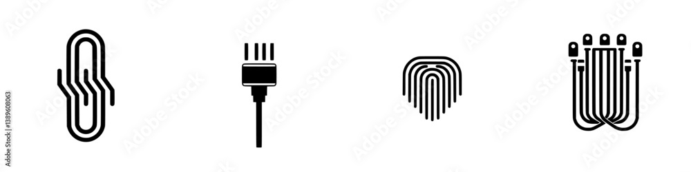 Poster collection of vector minimalist line icons representing technology concepts and designs for modern d