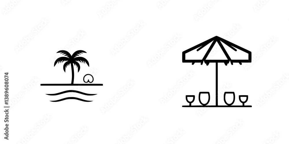 Poster explore a collection of minimalist line icons representing beach vibes and relaxing outdoor activiti
