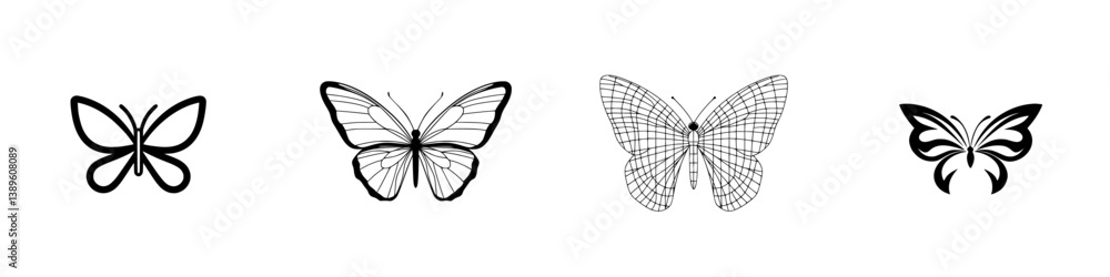 Poster unique collection of minimalist line icons featuring various butterfly designs in vector art style