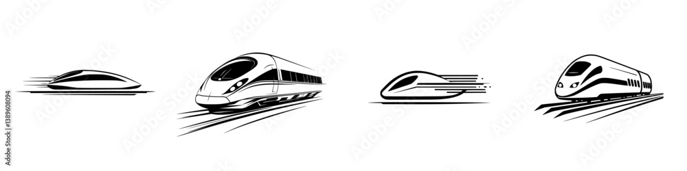 Aufkleber modern minimalist line icons showcasing various high-speed trains in dynamic motion