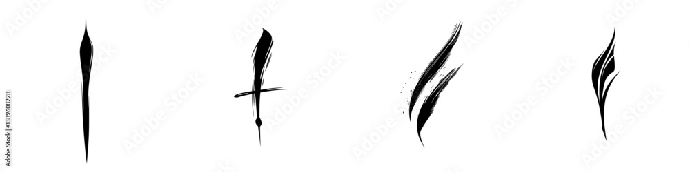 Poster collection of minimalist vector line icons representing artistic brush strokes for creative projects