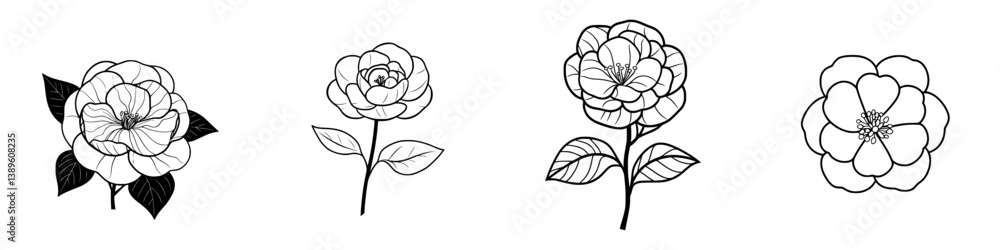 Poster minimalist line icons showcasing different flower designs in a simple and elegant style for various 