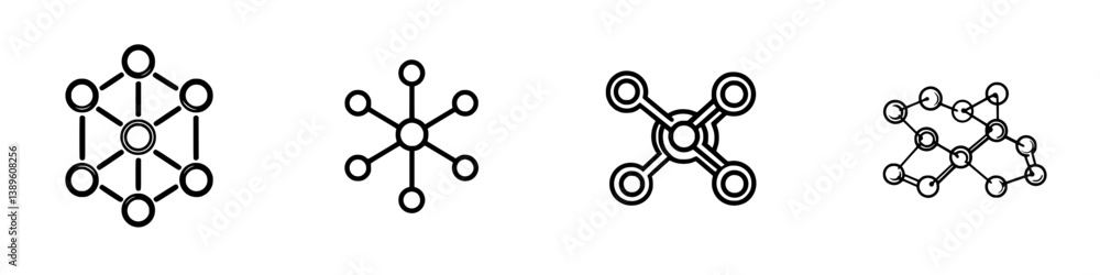 Poster vector minimalist line icons showcasing various styles of interconnected nodes and structures for de