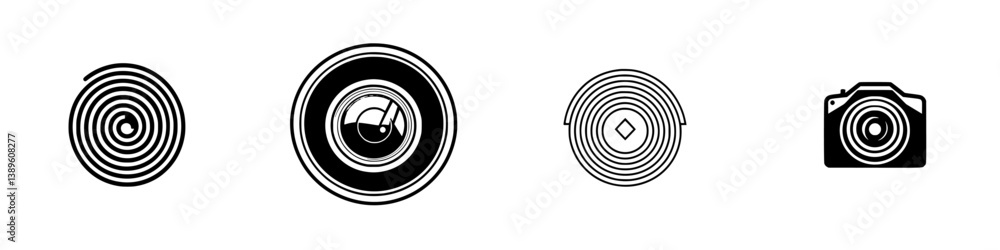 Poster vector minimalist line icons representing camera lenses and photography elements suitable for design