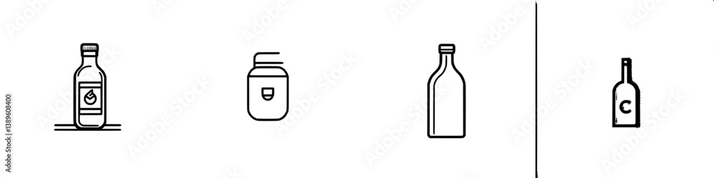 Poster set of minimalist vector line icons illustrating various beverage containers for use in design proje