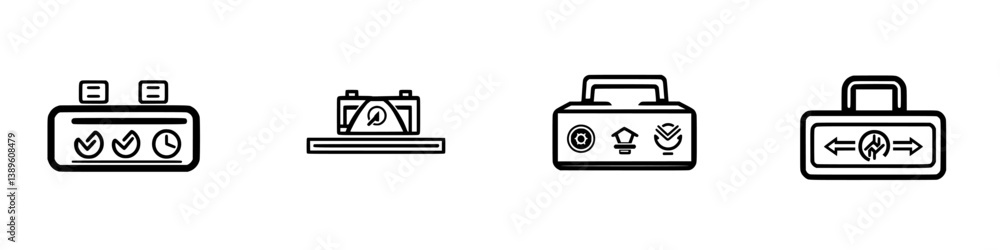 Poster vector minimalist line icons depicting various objects and functionalities for modern user interface