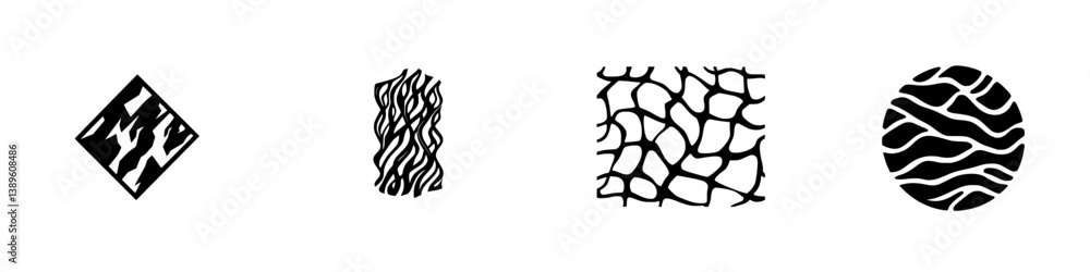 Poster collection of minimalist line icons displaying abstract shapes and patterns for modern design applic