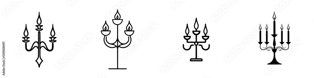 Poster minimalist line icons representing elegant candle holders suitable for various design projects