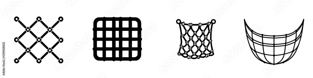 Poster collection of minimalist line icons representing different types of nets and grid patterns suitable 