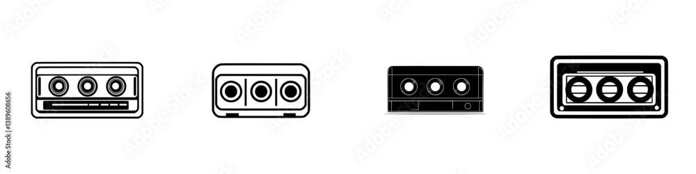 Poster set of minimalist line icons featuring various cassette tapes in a simple design style suitable for 