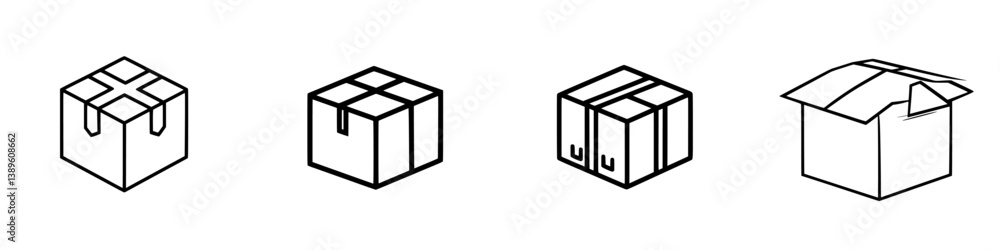 Poster set of minimalist line icons representing various styles of boxes ideal for e-commerce and shipping 