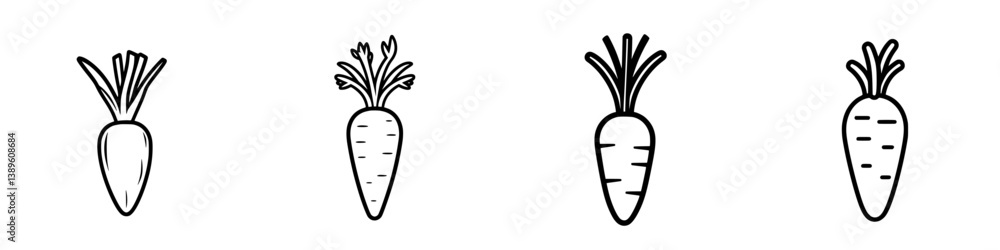 Poster minimalist vector line icons featuring a set of carrot designs suitable for various digital applicat