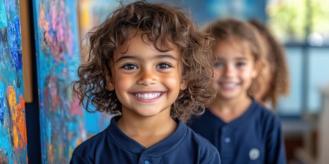 Two young children are smiling