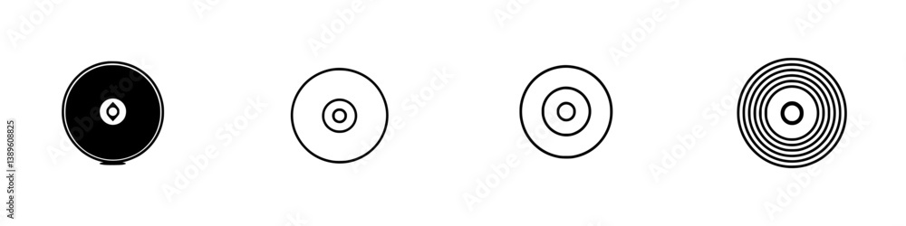Poster collection of minimalist line icons representing circular shapes and patterns in black and white