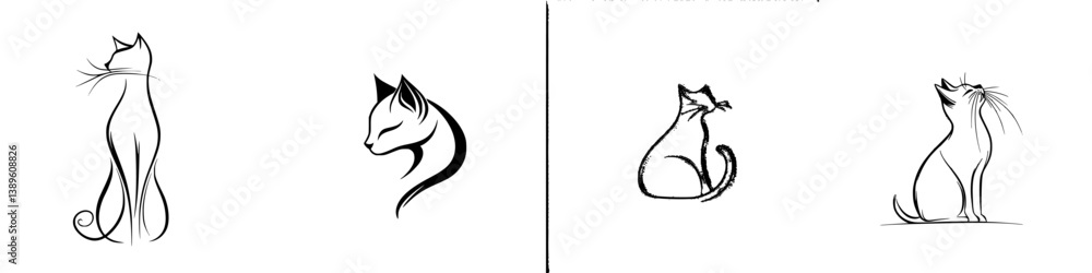 Poster minimalist line icons showcasing various cat poses in a modern design style for art and branding use