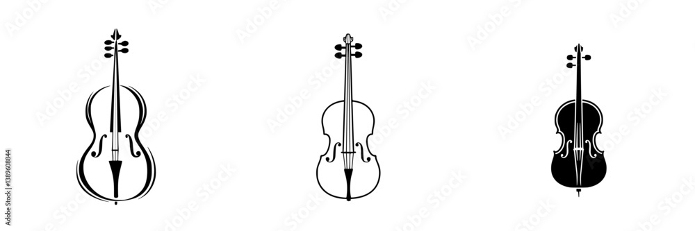 Poster minimalist line icons representing different styles of violins in vector format
