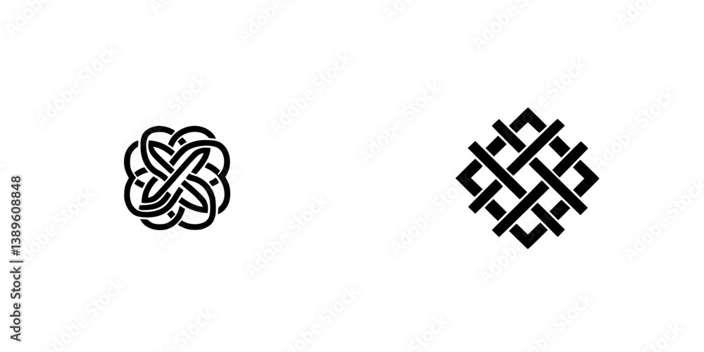 Poster vector minimalist line icons collection depicting intricate knot designs for creative projects and b