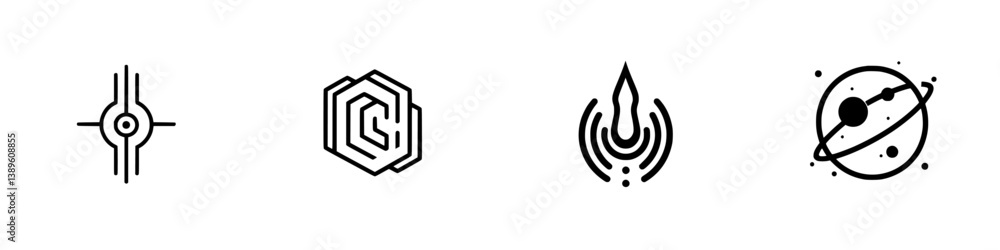 Poster set of minimalist vector line icons featuring abstract designs suitable for various digital applicat
