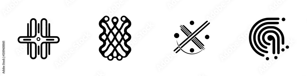 Poster set of minimalist line icons representing abstract shapes and patterns designed for various stylisti