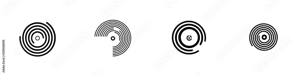 Poster set of minimalist vector line icons illustrating concentric circles and designs with varying thickne