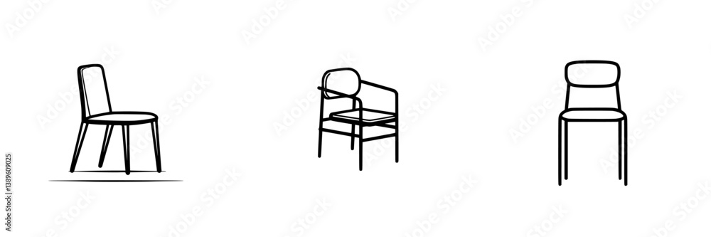Poster minimalist vector line icons showcasing different chair designs in a simple and elegant style