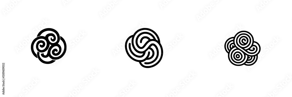 Poster elegant and simple vector line icons showcasing minimalist cloud and swirl designs for modern layout
