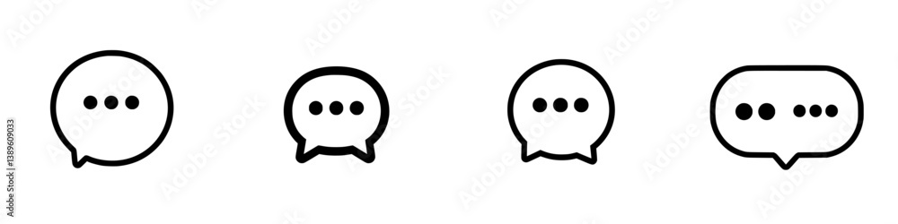Poster collection of minimalist line icons representing chat bubbles for communication and messaging applic