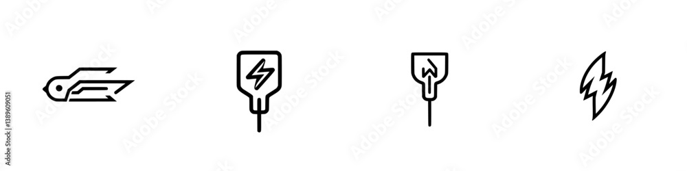Aufkleber set of minimalist line icons representing energy, speed, and technology in a clear vector design for