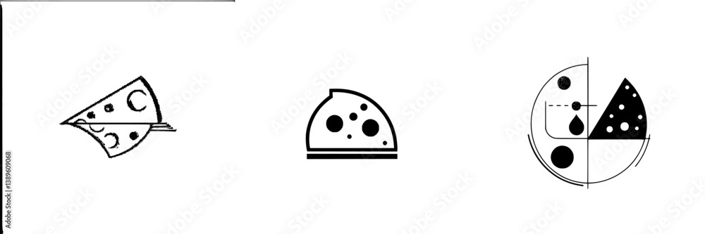 Poster creative collection of minimalist line icons depicting various types of cheese and cheese-related de