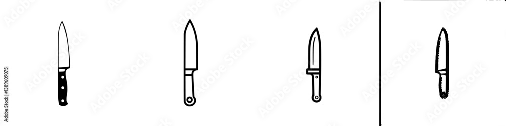 Poster collection of minimalist line icons representing various types of knives in a simplistic design for 