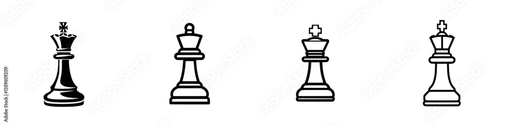 Poster elegant set of minimalist line icons representing chess kings and queens for digital design projects