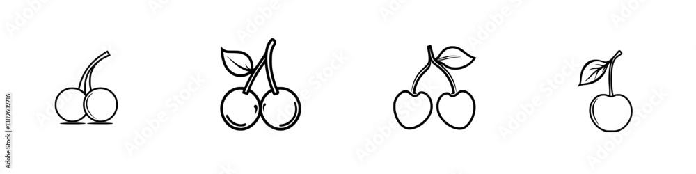 Poster minimalist vector line icons showcasing various cherry designs for digital and print use
