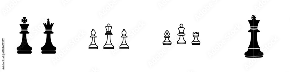 Poster minimalist line icons showcasing chess pieces in a sleek, modern design suitable for various digital