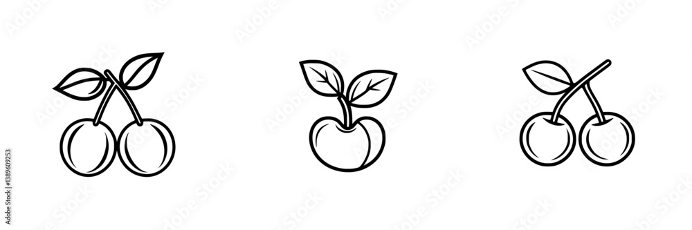 Poster minimalist line icons of cherry fruit in different styles showcasing simplicity and visual appeal fo