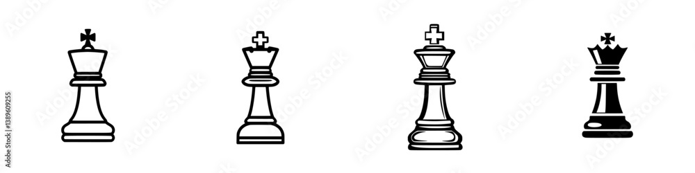 Poster set of vector minimalist line icons representing various types of chess kings designed for digital a