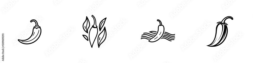 Aufkleber vector minimalist line icons featuring various types of peppers and related plant elements for culin