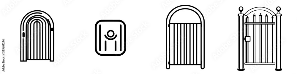 Poster minimalist vector line icons depicting various types of gates suitable for design projects