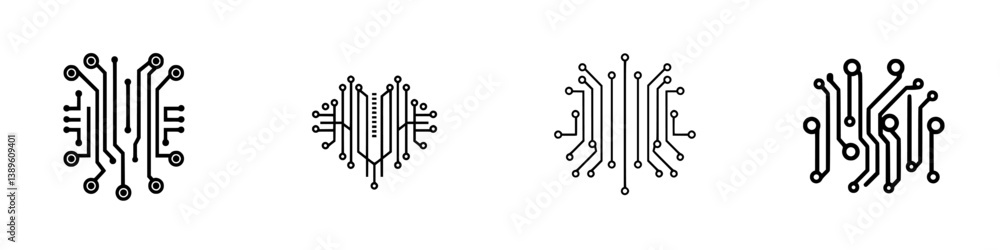 Poster exploring minimalist line icons representing circuit designs for digital and tech-related themes