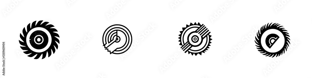 Poster unique collection of minimalist line icons featuring circular saw designs for various creative appli